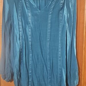 Counterparts Turquoise Gauze Blouse with Embroidered Accents